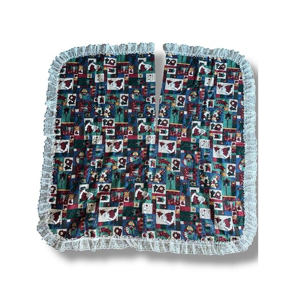 Vintage Patchwork Christmas Tree Skirt Lace Trim Country Primitive Decor - Picture 5 of 16